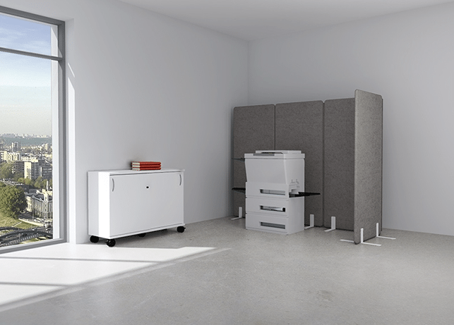 Akoestische wand Wolvilt 120 cm hoog.